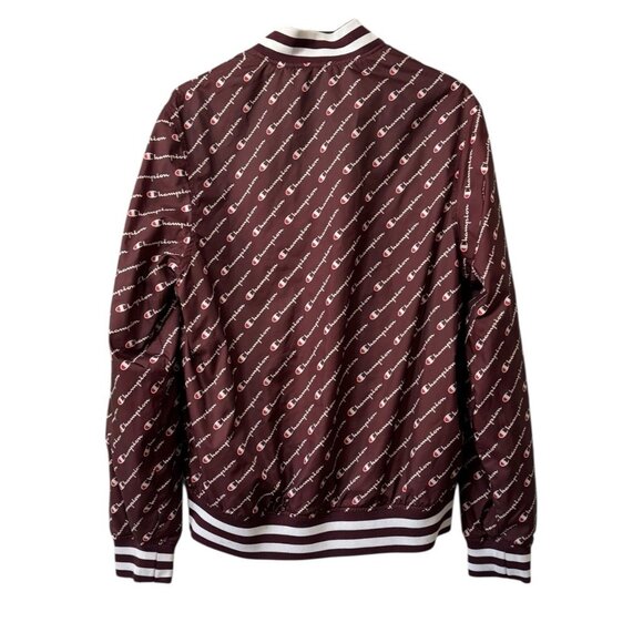 Champion Life All‎ Over Print Maroon Satin Baseball Jacket Mens Sz Medium Preppy - Picture 2 of 16